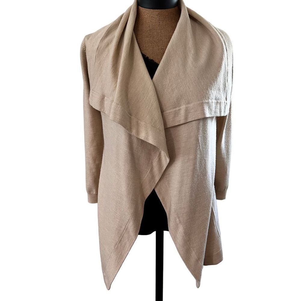 Theory Maritza B Lightweight Wool Beige Open Front Knit Cardigan Small Women's